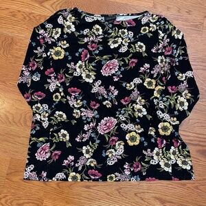 J Jill Wearever Collection 3/4 sleeve floral top, size S